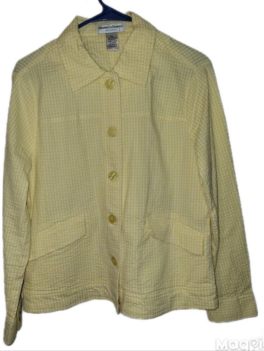 Yellow Draper's & Damon's Petite Medium Seersucker Button Blazer Lightweight